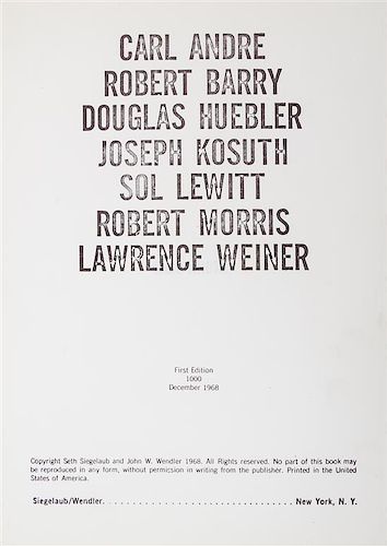 * (LEWITT, SOL, et al.) SIEGELAUB AND WENDLER, pubs. [Xerox Book]. NY, 1968.