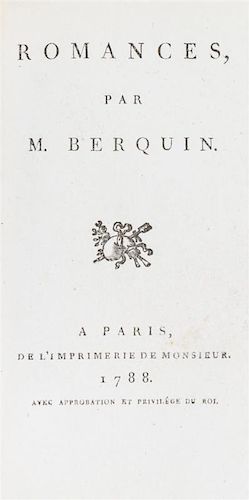 BERQUIN, ARNAUD. Romances, par M. Berquin. Paris, 1788. With 10 fine plates of Borel.