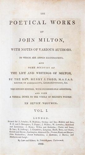* MILTON, JOHN. The Poetical Works. London, 1809. 7 vols. Todd's edition, second edition.