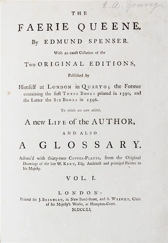 SPENCER, (EDMUND) The Faerie Queene. London, 1751. 3 vols.