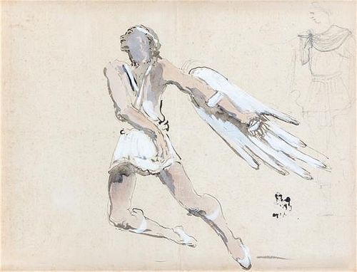 * (BALLET RUSSE) BERMAN, EUGENE A costume design together with correspondence pertaining to the Ballet Rouse.