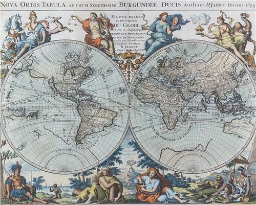 * (MAP) JAILLOT, ALEXIS-HUBERT. Nova orbis tabula. Paris, 1694. Engraved double-hemisphere map with later hand-coloring.