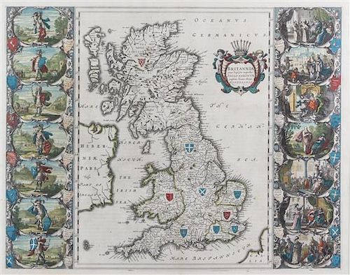 * (MAP) JANSSON, JAN. Britannia prout divisa. Amsterdam, 1646. Engraved map with hand-coloring.
