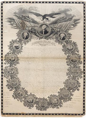 (DECLARATION OF INDEPENDENCE) Printing of the Declaration of Independence on Silk. Burnet, Lyons, 1818.