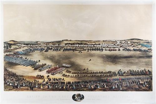 BACHELDER, JOHN B.  Review of the Massachusetts Volunteer Militia at Concord, September 9, 1859. 29 3/4 x 45 3/4 inches.