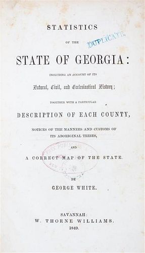 WHITE, GEORGE. Statistics of the State of Georgia. Savannah, 1900. First edition.