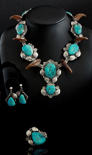 NAVAJO NECKLACE, RING AND EARRINGS SET