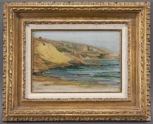 J.H. Sharp, "Coastal Cliffs" oil on canvas laid