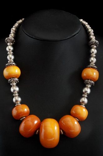 BUTTERSCOTCH AMBER NECKLACE WITH STERLING BEADS