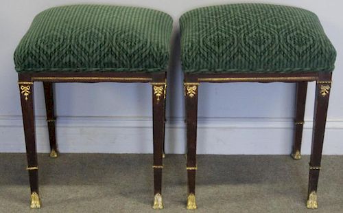 Pair of Antique Upholstered Benches with Fine