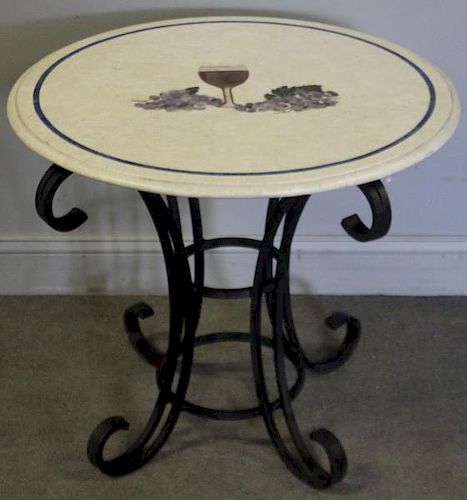 Iron Center Table With Inlaid Marble Top