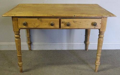 Antique Pine 2 Drawer Country Table.