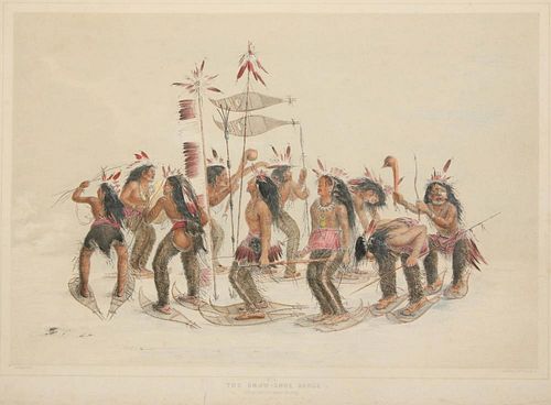 CATLIN SNOW SHOE DANCE HAND TINTED LITHOGRAPH NO. 14