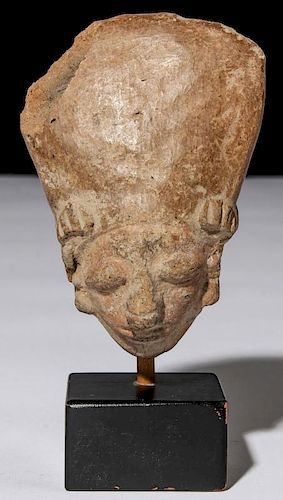 Ancient Pre Columbian Clay Bust with Headdress