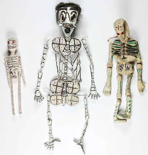 3 Large Mexican Folk Art Skeleton Sculptures