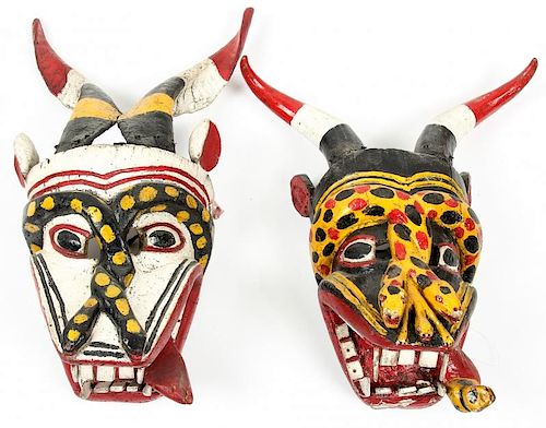 2 Vintage Mexican Pastorela/Devil Dance Masks