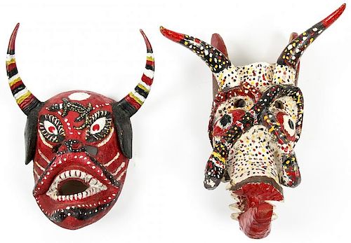 2 Vintage Mexican Pastorela Dance Masks
