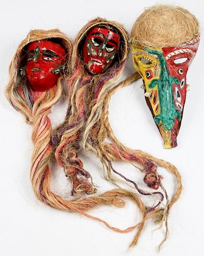3 Vintage Mexican Festival Dance Masks