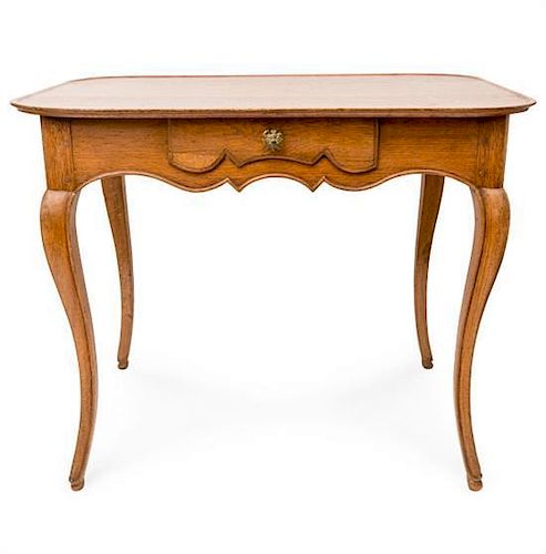 A French Provincial Oak Tea Table Height 27 x width 33 x depth 24 inches.