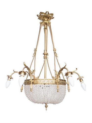 A French Gilt Bronze and Glass Six-Light Chandelier Height 43 inches.