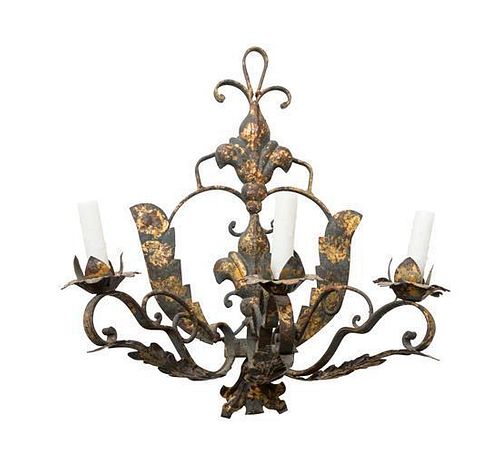 A French Three-Light Metal Sconce Height 21 1/2 inches.