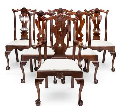 A Set of Six Queen Anne Style Mahogany Dining Chairs Height 42 inches.