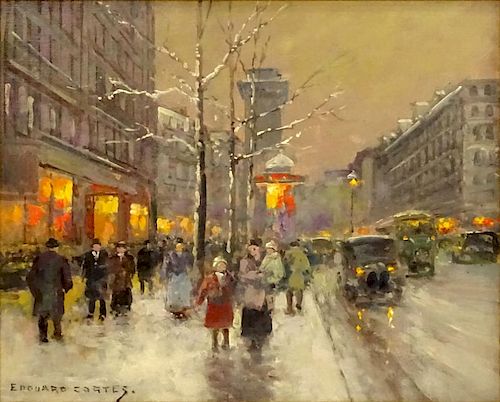 Edouard Léon Cortès, French (1882-1969) Oil on canvas "Porte Saint Denis in Winter"