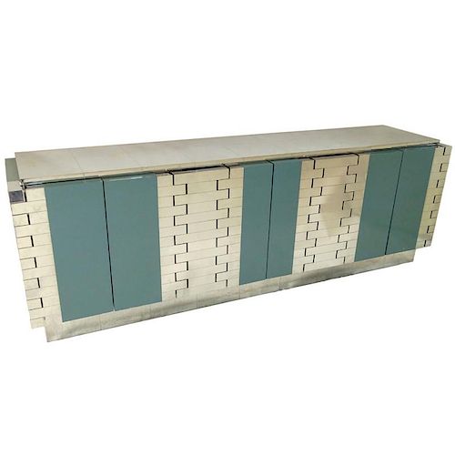 Mid-Century Paul Evans Cityscape Chrome and Lacquer Credenza.