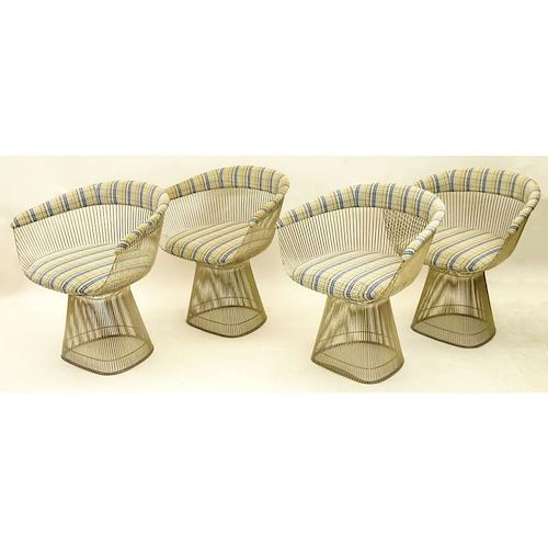 Set of Four (4) Warren Platner for Knoll Chrome Upholstered Chairs.