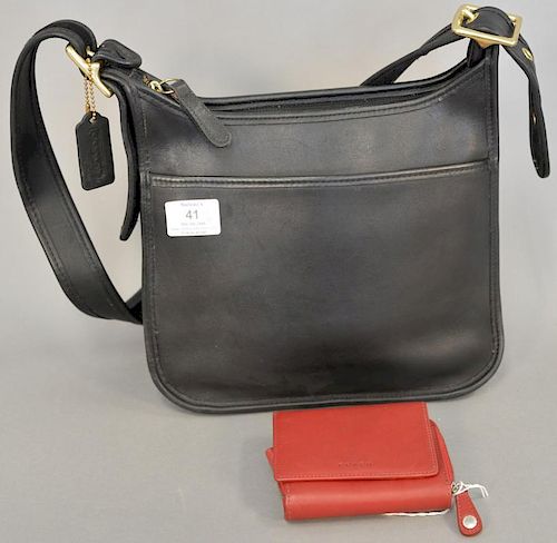 Coach black leather purse / bag with red leather wallet.