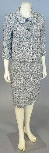 Cynthia Steffe two piece suit, white and black tweed/novelty yarns jacket and skirt.