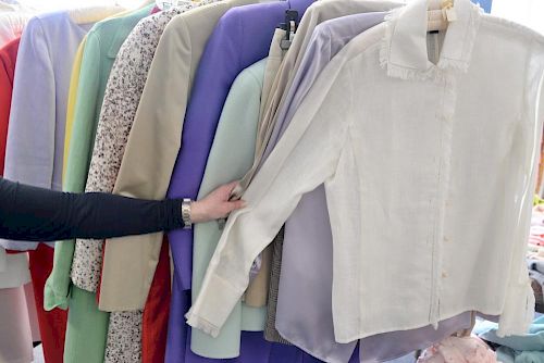 Ten Linda Allard Ellen Tracy suit jackets / coats, some with matching skirts and shirts / blouses.