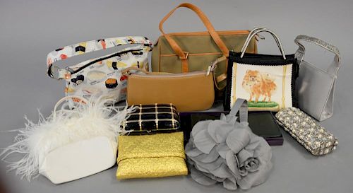 Group of purses to include Yvonne Boutique handbag, Liz Soto purse, several clutch purses, etc.