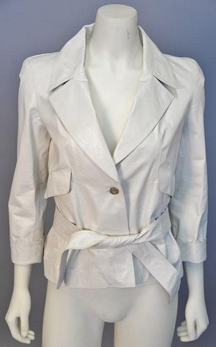 Chanel calfskin/leather jacket, off white with belt and silk lining. size 38