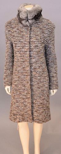 Carolina Herrera New York designer coat with chinchilla fur collar, excellent condition.