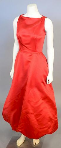 Bill Blass Women Designer red satin dress and skirt with matching belt, excellent condition (size 4, dress: lg. 54in., skirt: lg. 46in.).