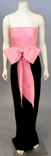 Ginvency Designer strapless evening gown / dress, pink satin top over black velvet skirt, excellent condition (lg. 60 in.).