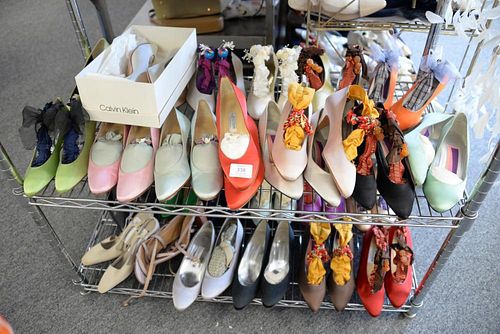 Twenty-Seven pairs of womens shoes, pumps, and heels mostly Calvin Keline satin. size 6-7