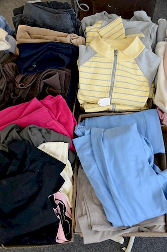 Group of fifteen pants and six shirts, athletic or leisurewear by 9/15, Michael Kors, Donna Karan, Neiman Marcus, and two Eileen Fisher sets new with 
