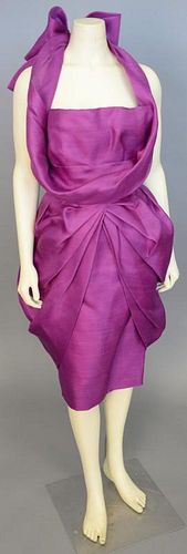 Christian Dior, Spring/Summer 1983, Strapless cocktail dress of purple loosely-woven shantung silk, with bubble skirt. Excellent condition.