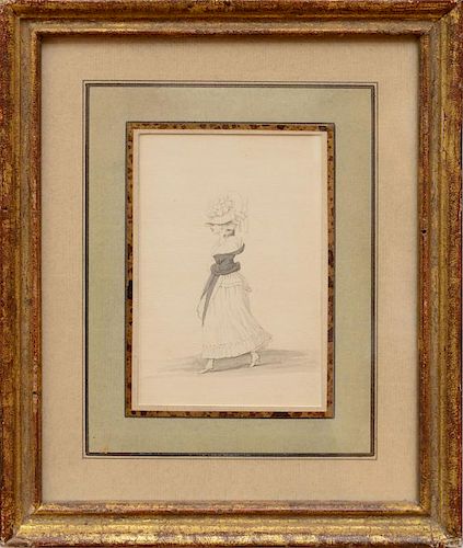 PAUL SANDBY (1730-1809): STUDY OF A FASHIONABLE LADY WALKING; AND A CHAIR WITH UMBRELLA AND CAP