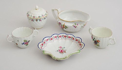 GROUP OF SIX ENGLISH FLORAL-DECORATED PORCELAIN ARTICLES