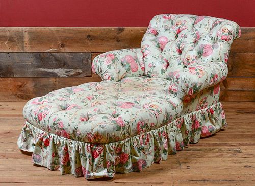CHINTZ TUFTED UPHOLSTERED CHAISE LOUNGE