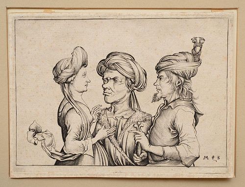 FOLLOWER OF MARTIN SCHONGAUER (c. 1450-1491): THREE ORIENTAL FIGURES