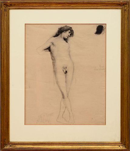 FRENCH SCHOOL: NUDE MALE WITH CROSSED LEGS