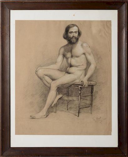 THOMAS NAST (1840-1902): SEATED MALE NUDE; AND SEATED MALE NUDE WITH STAFF