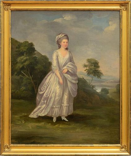 ENGLISH SCHOOL: PORTRAIT OF A LADY IN A WHITE DRESS