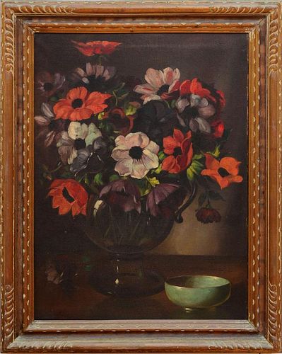 20TH CENTURY SCHOOL: STILL LIFE WITH FLOWERS; AND STILL LIFE WITH VASE OF POPPIES
