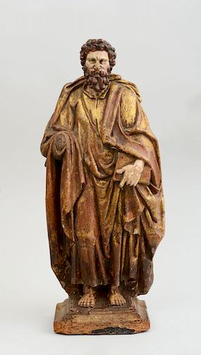 NEAPOLITAN CARVED, PAINTED AND PARCEL-GILT FIGURE OF AN APOSTLE