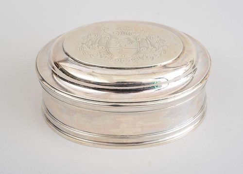 QUEEN ANNE ARMORIAL SILVER OVAL BOX AND COVER